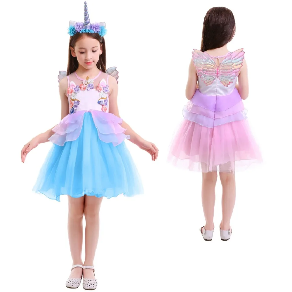 Комплект из 3 предметов платье с цветочным принтом и единорогом для девочек милое