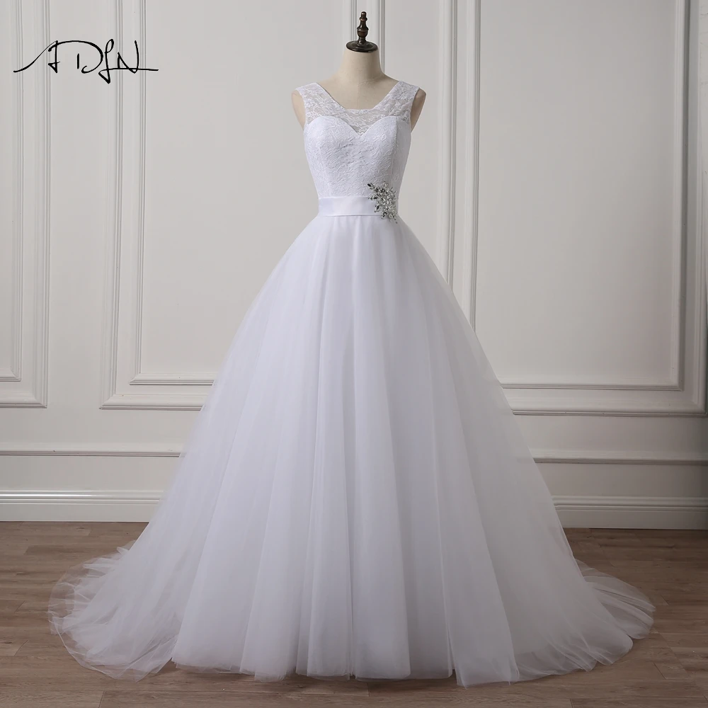 Свадебное платье без рукавов ADLN кружевное с бусинами ТРАПЕЦИЕВИДНОЕ принцессы