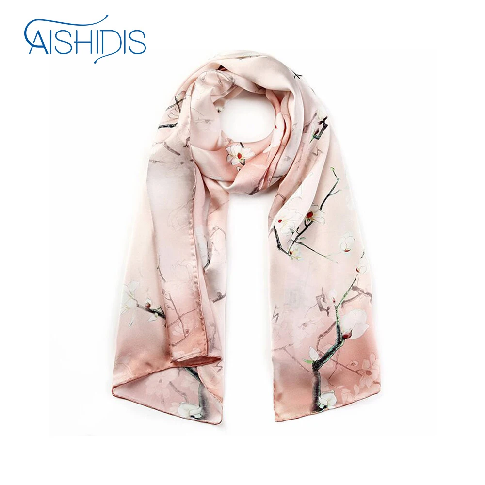Длинный шарф Aishidis из 100% шелка шали и палантины с цветами модные шарфы на шею для