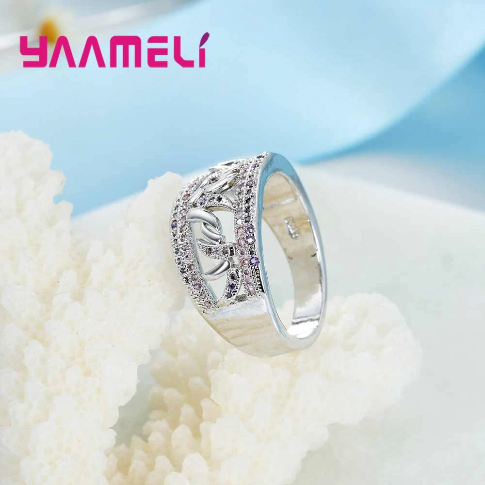 Exquisitely Beautiful Purple And Pink Crystal Stone Geometric Ring Party Engagement 925 Sterling Silver For Women Gift | Украшения и