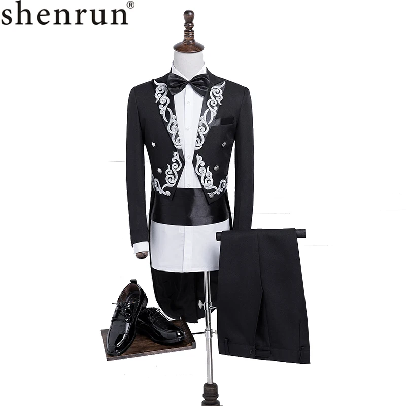 Shenrun мужской фрак Slim Fit костюм Мода Texudo золото серебро вышивка нагрудные стильные