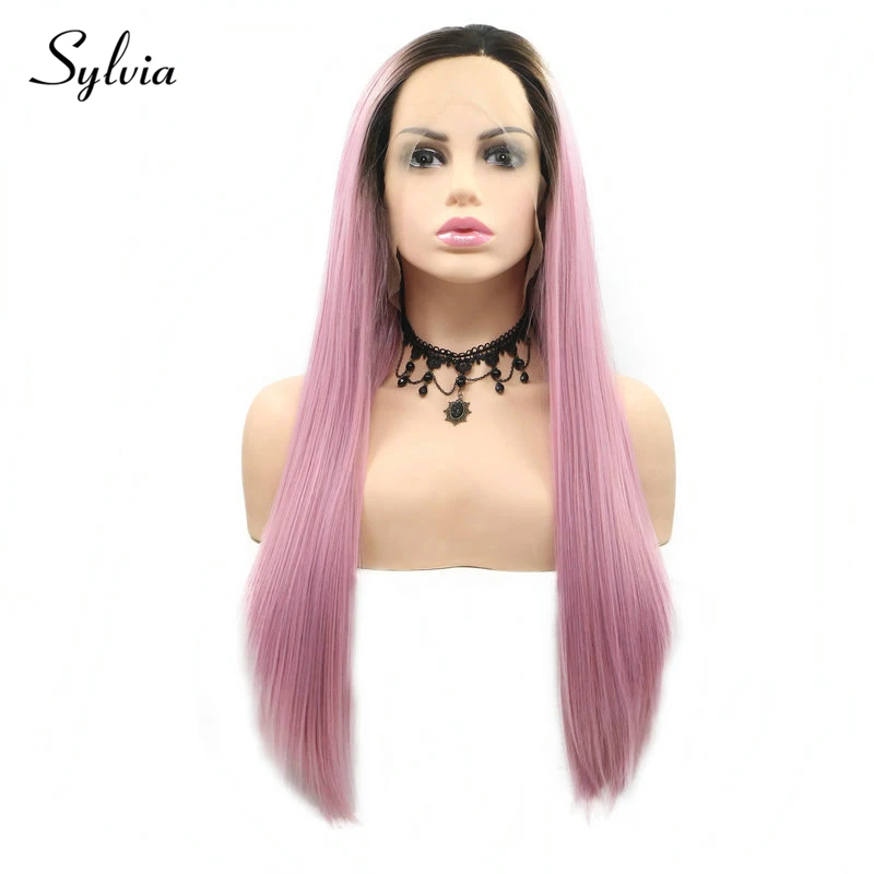Sylvia натуральный розовый 2 T Ombre шелковистые прямые синтетические парики на