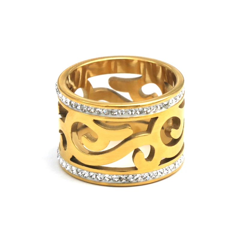 PZ Titanium Stainless Steel Rings For Women Hollow Full Circle Of Zircon Engagement Fashion Jewelry Male Party | Украшения и