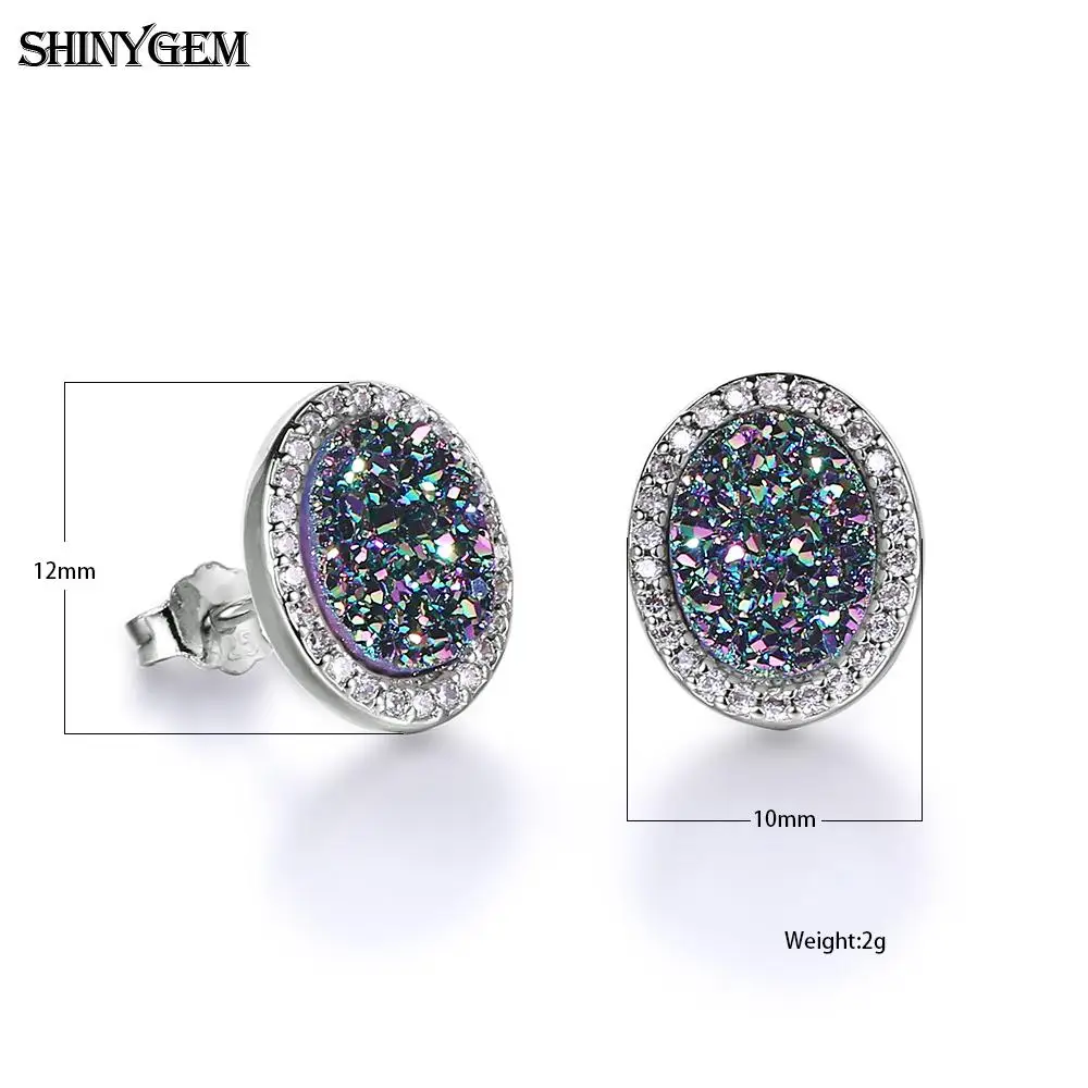 Женские серьги гвоздики с натуральным опалом ShinyGem маленькие сверкающие Овальная