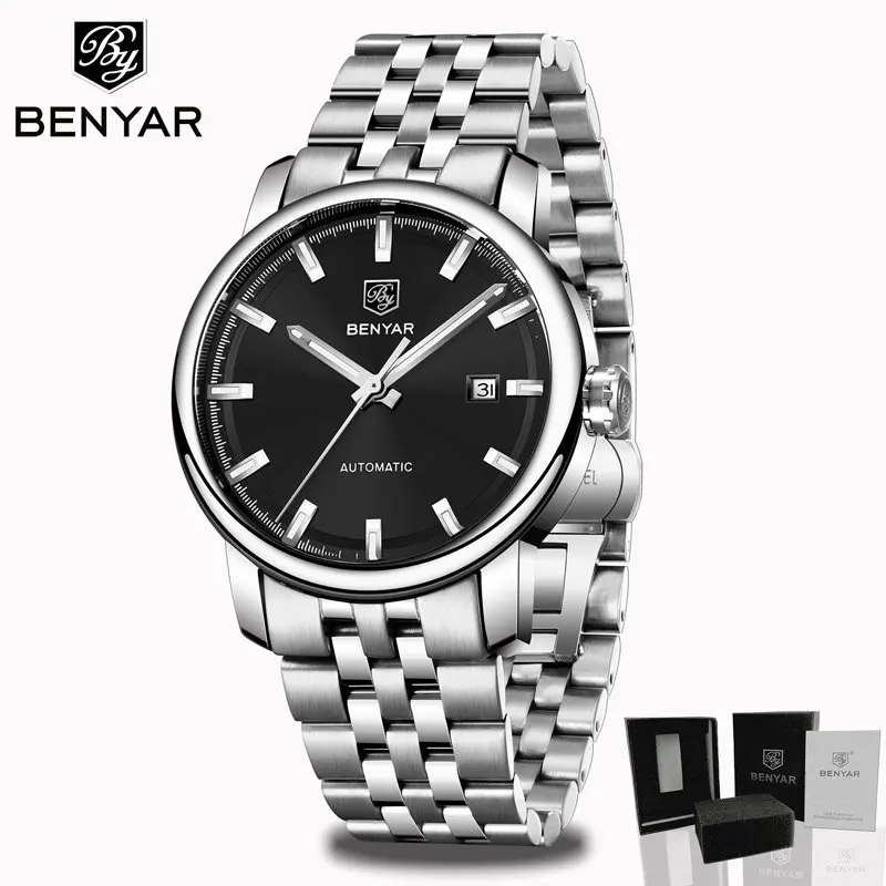Silver-Black S BENYAR, мужские часы, автоматические механические часы, мужские наручные часы, для мужчин, s, Лидирующий бренд, Роскошные, деловые часы, Tourbillon, Montre Homme - Цвет: Silver-Black S