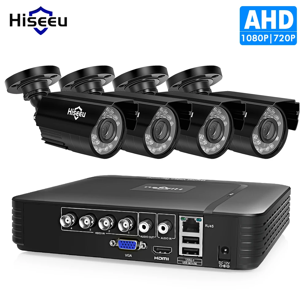 Hiseeu 4CH CCTV камера система 720 P/1080 P Камера Безопасности AHD DVR комплект
