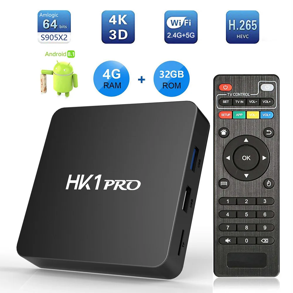 Android 8 1 смарт ТВ коробка 4 Гб 64 Amlogic S905X2 ядра 2 4G 5G двухъядерный процессор Wi Fi BT 100 м