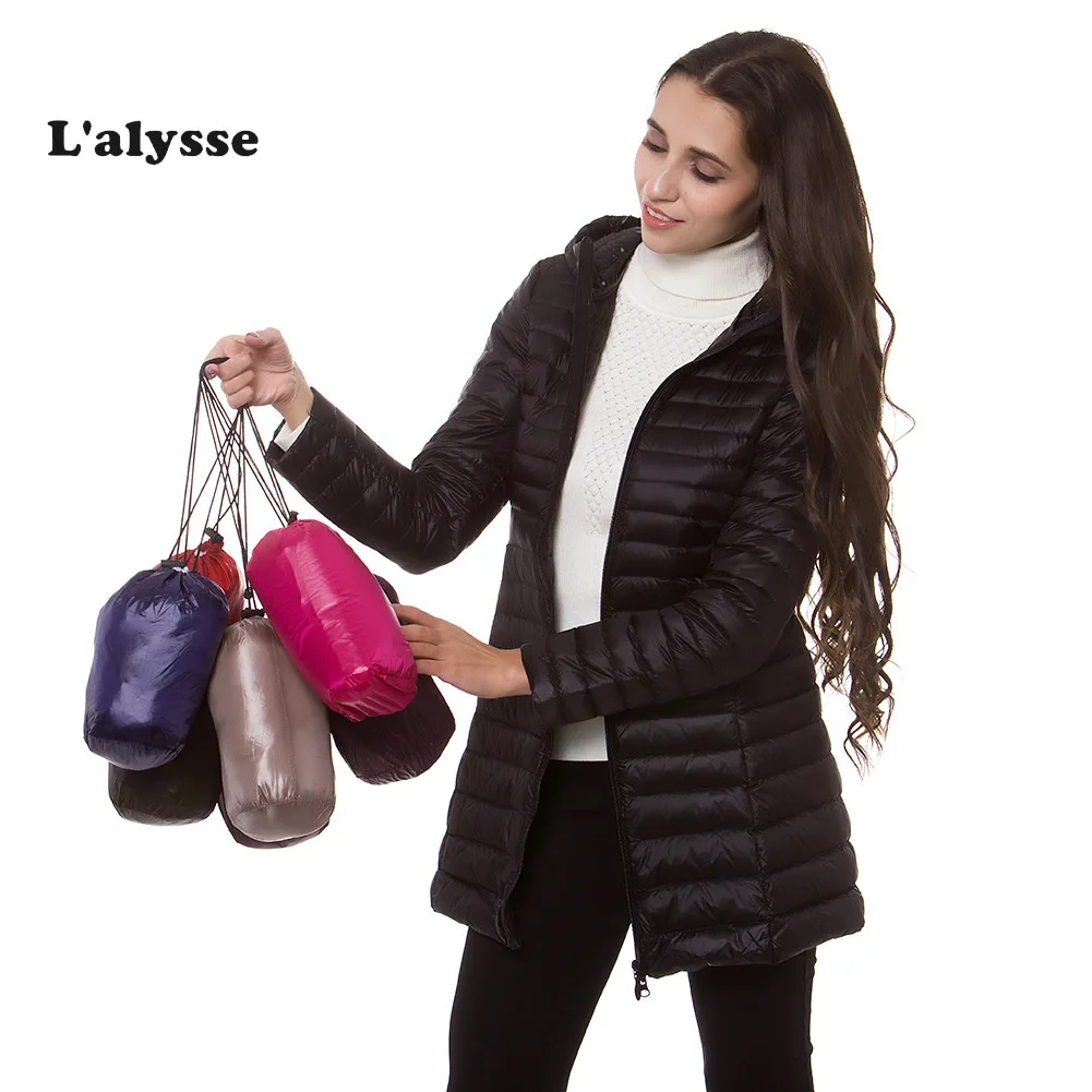 Женский сверхлегкий пуховик Lalysse куртка с капюшоном на утином пуху теплая парка