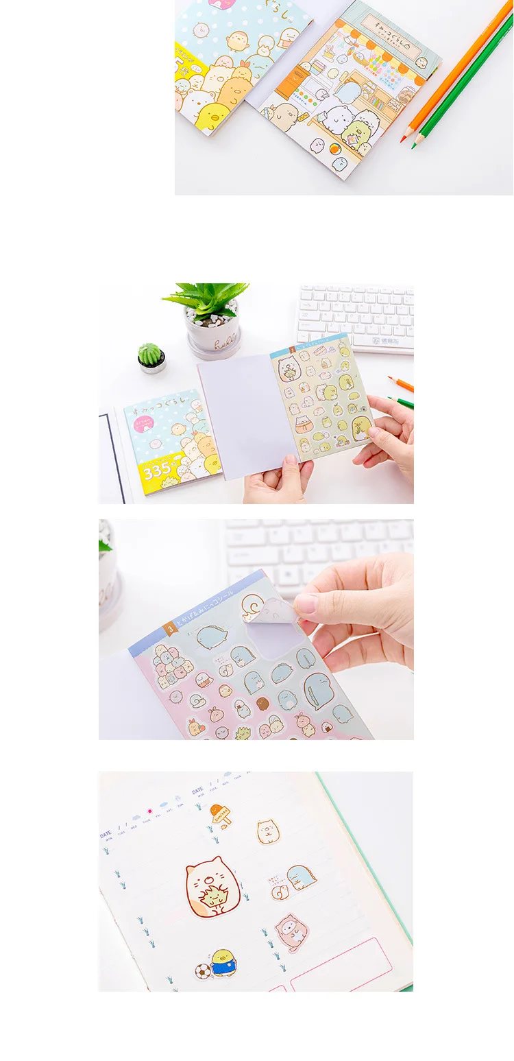 335 шт./упак. японский Стиль Sumikko Gurashi Книжная Полка Декоративные наклейки из бумаги васи Скрапбукинг ярлыком Дневник стикеры для альбомов