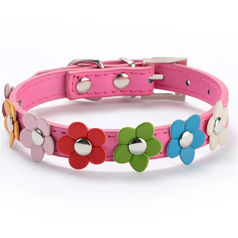 Милый цветок Шипованный щенок собака кошка ошейник кожаная Пряжка шейный ремень