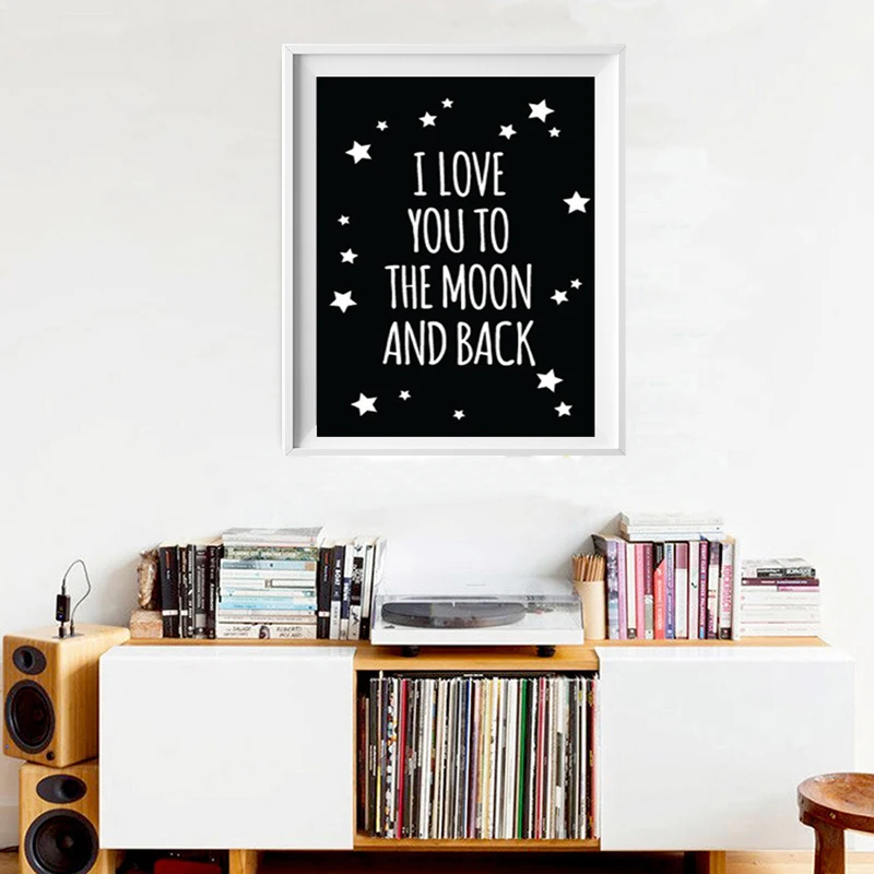 I Love You To The Moon and Back классические кавычки холст живопись детская настенная черно