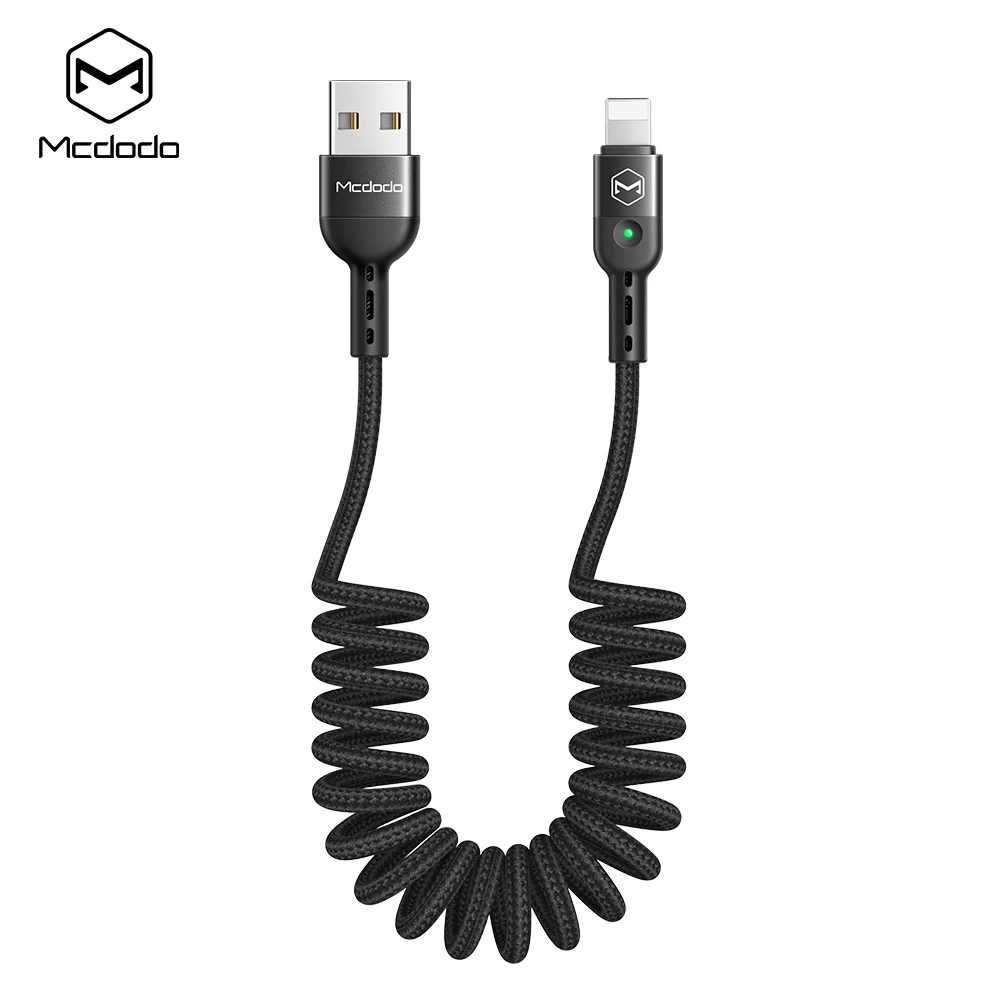 MCDODO 1,8 м пружинный удлинитель для быстрой зарядки USB кабель для зарядного устройства для iPhone XS MAX XR X 8 7 6 Plus USB кабель для мобильного телефона - Цвет: Black
