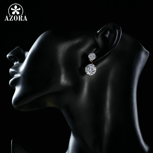 Женские серьги подвески AZORA розовое золото с прозрачными фианитами 2 шт. TE0230|azora rose