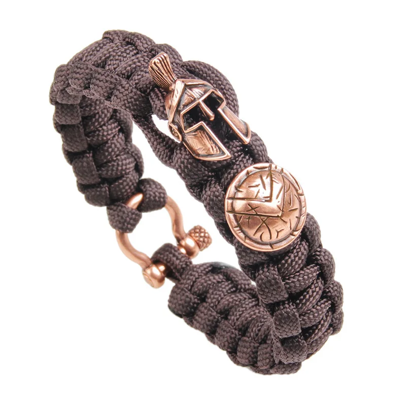 QTZ-123 Брендовый браслет Pulseira Masculina Спартанский браслет со шлемом воин наружный браслет для выживания ручной работы женский браслет - Окраска металла: QTZ-123