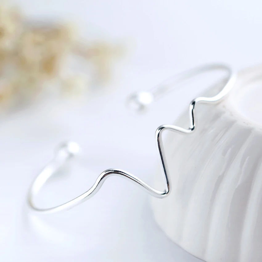 Kinitial Love ECG Heartbeat Bracelets &amp Bangles Charm Lightning Bangle Wrist Cuff for Women Fashion 925 Silver Jewelry | Украшения и
