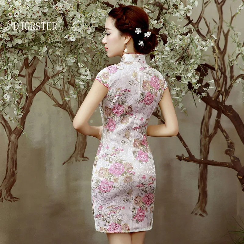 DJGRSTER модное короткое платье с коротким рукавом Qipao в винтажном китайском стиле