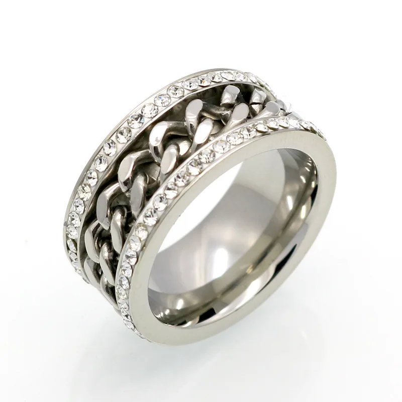 Ювелирные кольца из нержавеющей стали модное Двухрядное CZ Кольцо с цепочкой