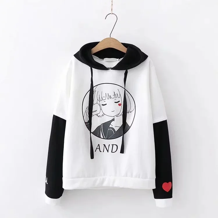 white hoodies Harajuku Kawaii Женская толстовка осень Лолита Аниме Письмо Графический толстовки пуловер корейский милый Mori девушки верхняя одежда - Цвет: white hoodies
