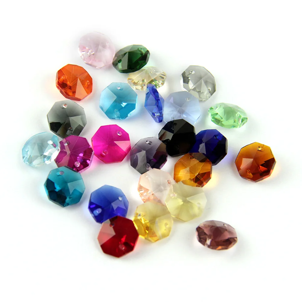 

2000pcs/Lot Suncatcher Mixed Color 14mm Crystal Octagon Beads In Two Holes For Wedding Strands Chandelier Beads