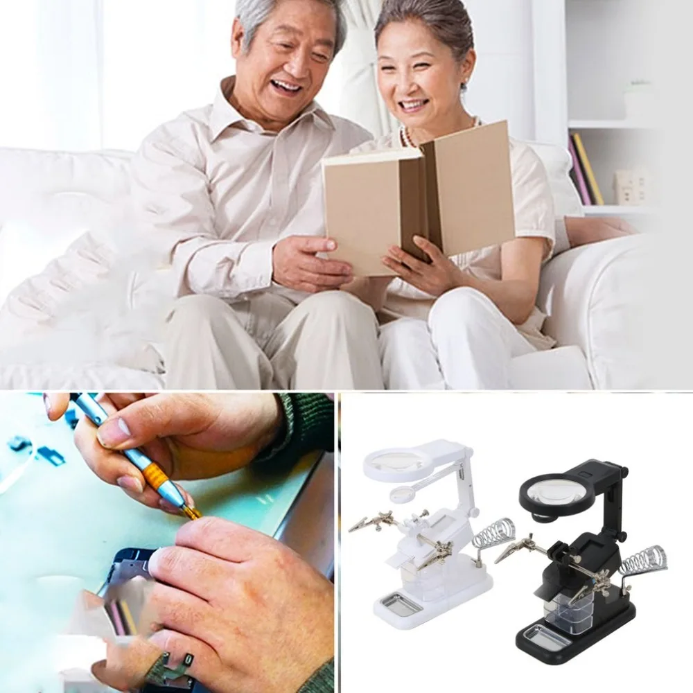 Desktop Magnifier Auxiliary Clip Magnifying Tool Multifunctional Electric Iron Stand Glass with LED | Инструменты