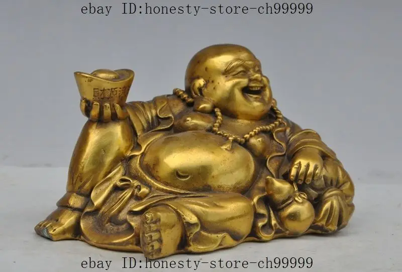 Китайский буддийский медный статуя Будды yuanbao ingot Maitreya | Дом и сад