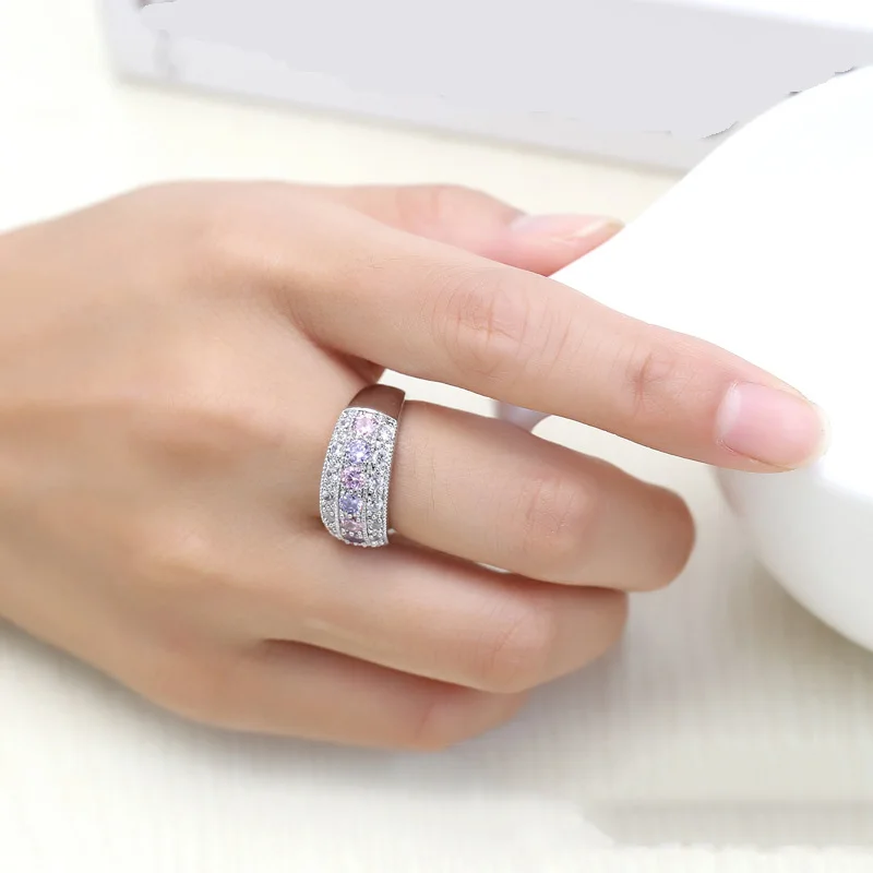 Женское винтажное обручальное кольцо с розовым и фиолетовым круглым покрытием 4