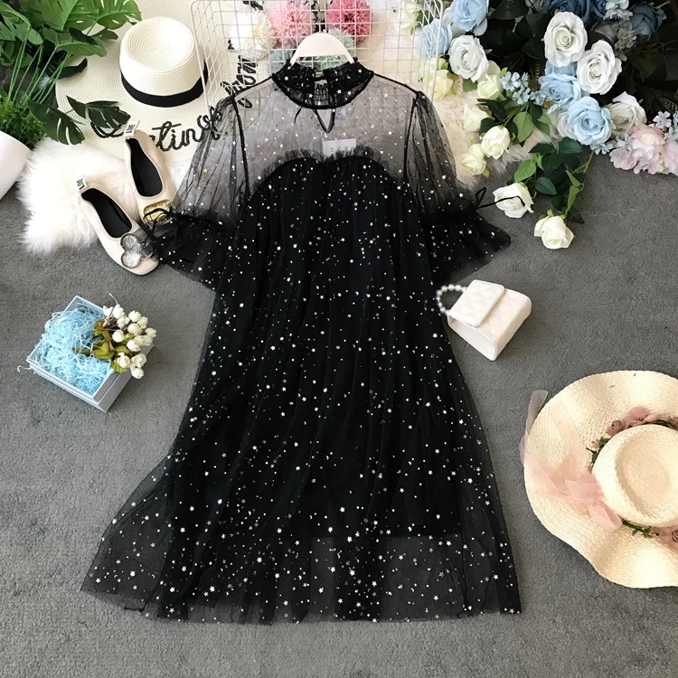 Женское кружевное платье ALPHALMODA блестящее с бисером и поясом на лето 2019|Женские