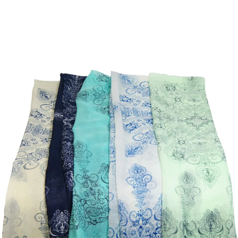 Новый модный тонкий женский шарф из шифона синего и белого цвета шаль для шеи