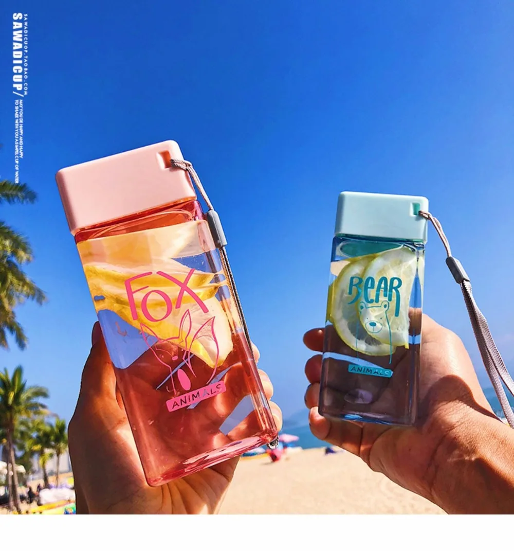 350ml Portable Square Novelty Plastic Juice Lemon Cola Coffee Mug Water Bottle Women Outdoor Sport Leak-Proof Milk | Дом и сад