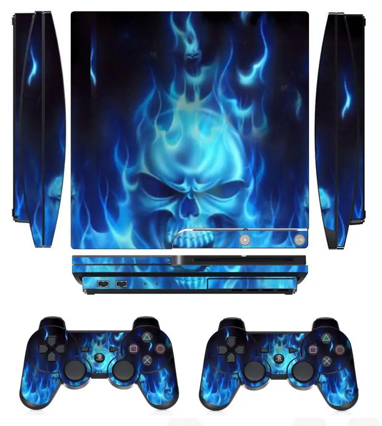 Защитная Наклейка Blue Fire 256 для Sony PS3 Slim PlayStation 3 и 2 чехла контроллеров|fire stickers|ps3 slim