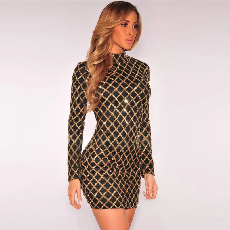 Блесток Бальные Платья 2017 Бренд Женщин С Длинным Рукавом Высокого Шеи футляр