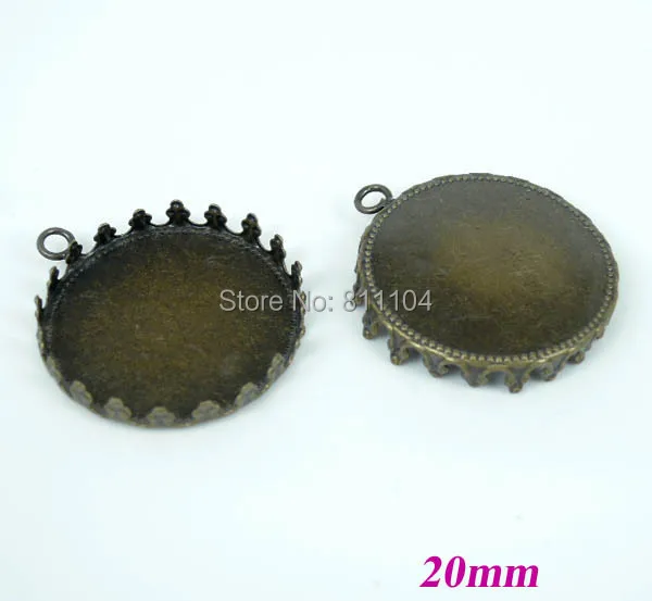

20mm Antique Bronze Plated Copper Round Crown Bezel w/ a Loop Cabochon Settings Pendant Findings DIY Jewelry Making Wholesale