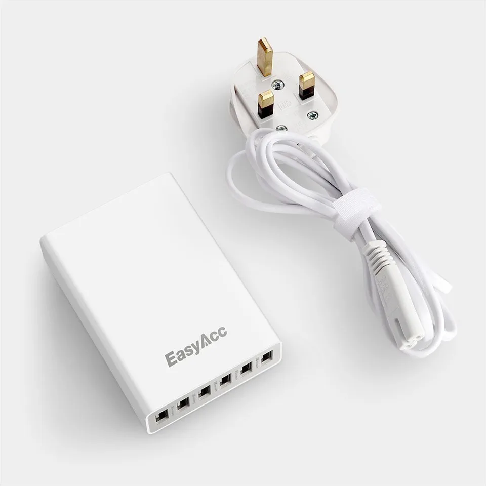 EasyAcc 50 Вт 5В 10А 6-портовое USB настольное зарядное устройство портативное для