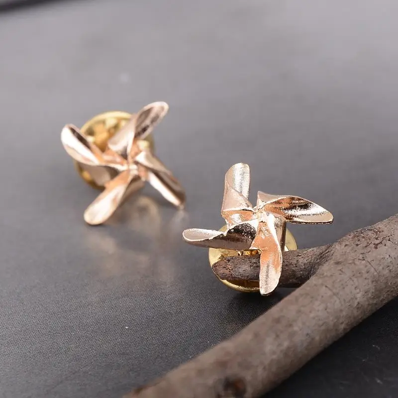 Запонки в виде ветряной мельницы золотого цвета для мужчин и женщин булавка