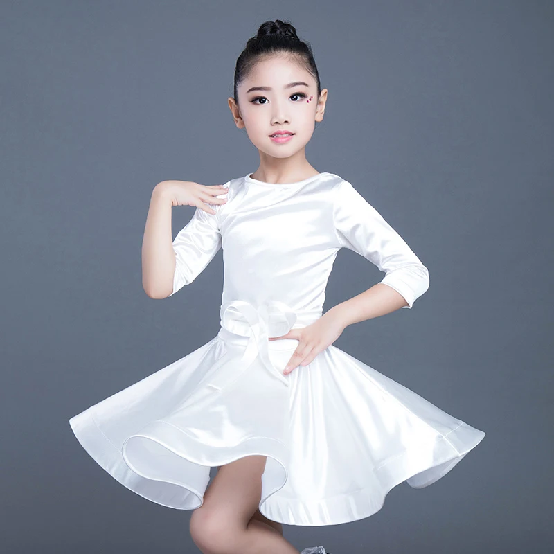 Latin Dance Dress Girls Children Bright Satin Professional Ballroom Practice Wear For Kids Stage Performance Outfits DL3191 |