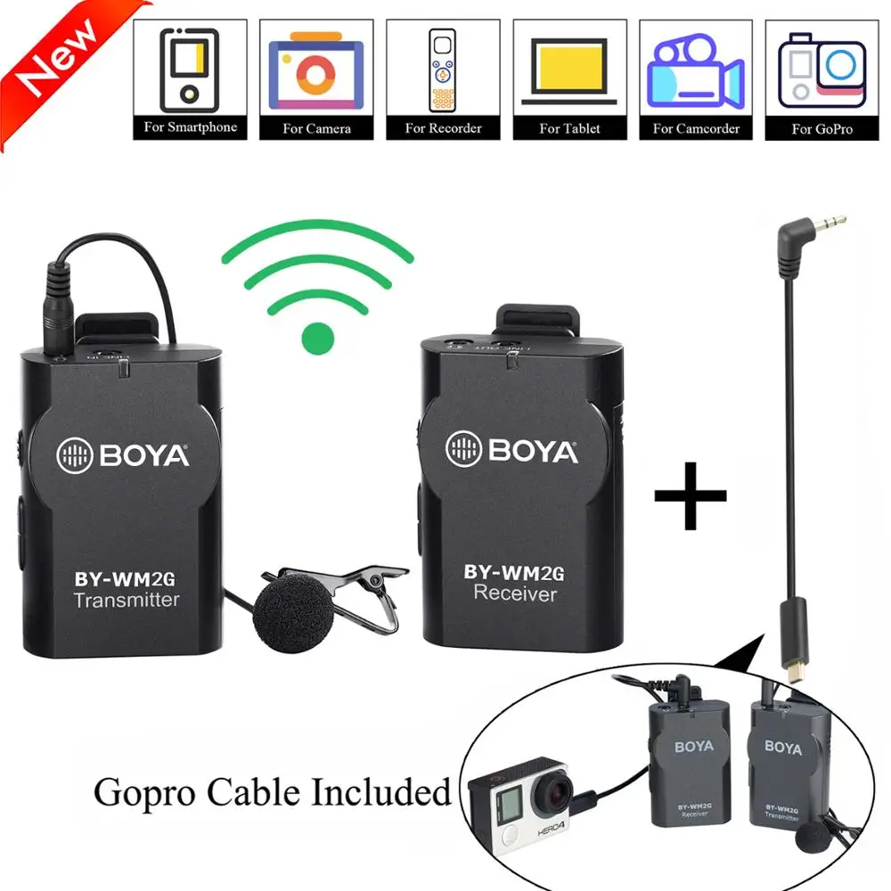 BOYA BY WM2G петличный Беспроводной микрофон с GoPro кабель конвертер для Подкаст Hero3 3 + 4