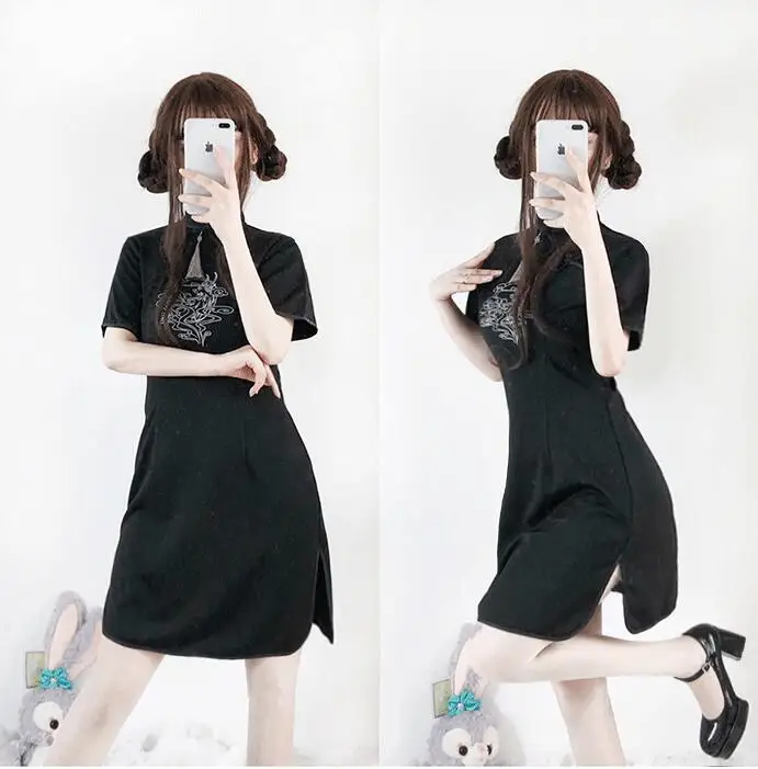 Китайский стиль, винтажное, повседневное, улучшенное, Hanfu, короткое, cheongsam, стенд, вышивка, Готическая Лолита, оп, косплей, Лолита, платье лоли, викторианское