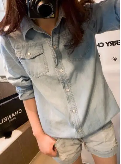 Женские джинсовые рубашки джинсовая рубашка с карманами Повседневная Джинсовая