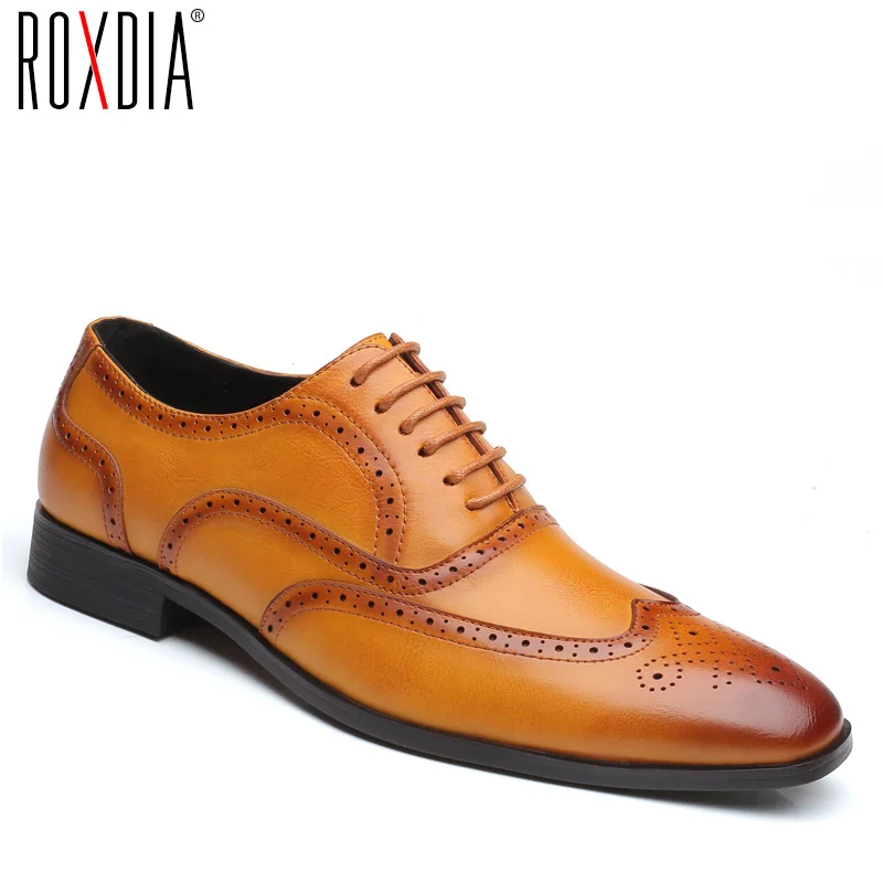 

ROXDIA brand plus size 39-48 men dress flats genuine leather formal business pointed toe wedding shoes men's oxford flats RXM109