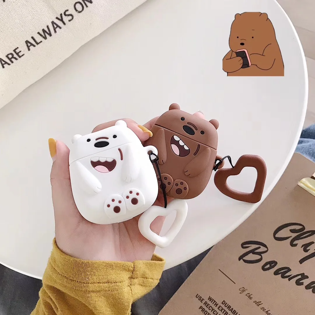 Чехол для наушников с Bluetooth для AirPods 2, милый силиконовый чехол, чехол, аксессуары для AirPods, мультяшная 3D панда, дизайн с кольцевым ремешком