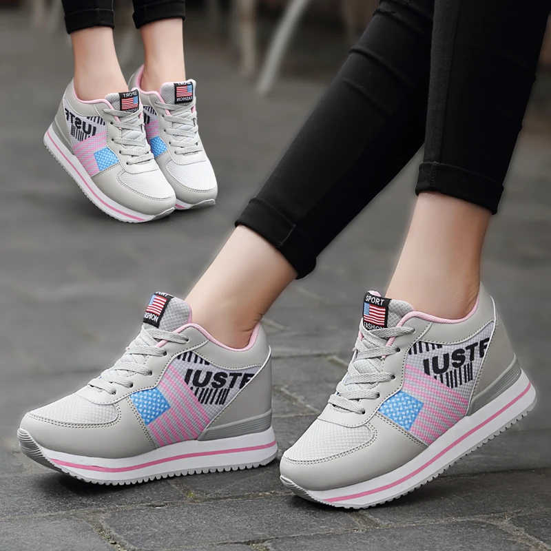 

Spring women's platform shoes thick soles single shoes with invisibility women's shoes with 8-10cm wedge heels casual sports