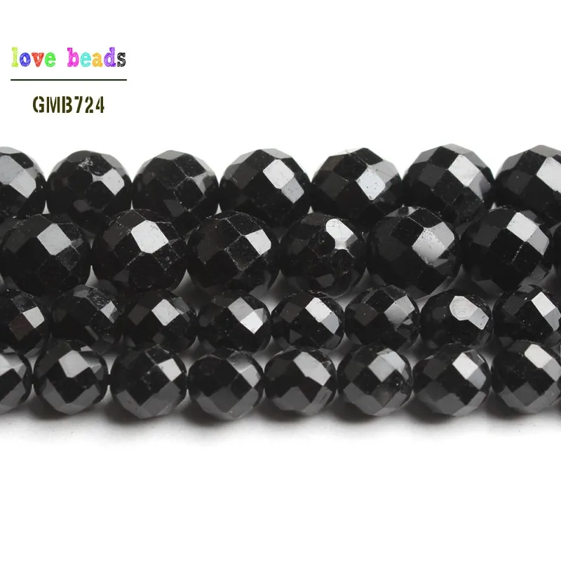 black tourmaline AA+ натуральный граненый морганит аквамарина Апатит Камень Круглые бусины для самостоятельного изготовления ювелирных изделий браслет 7,5 ''нить 6 мм 8 мм - Цвет: black tourmaline