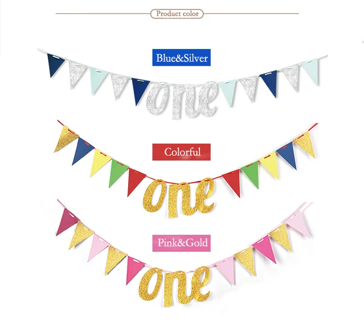 

1st Happy Birthday One Decoration Paper Letters banner Decoration Triangle Garlands Baby Shower Anniversary Party Decoration