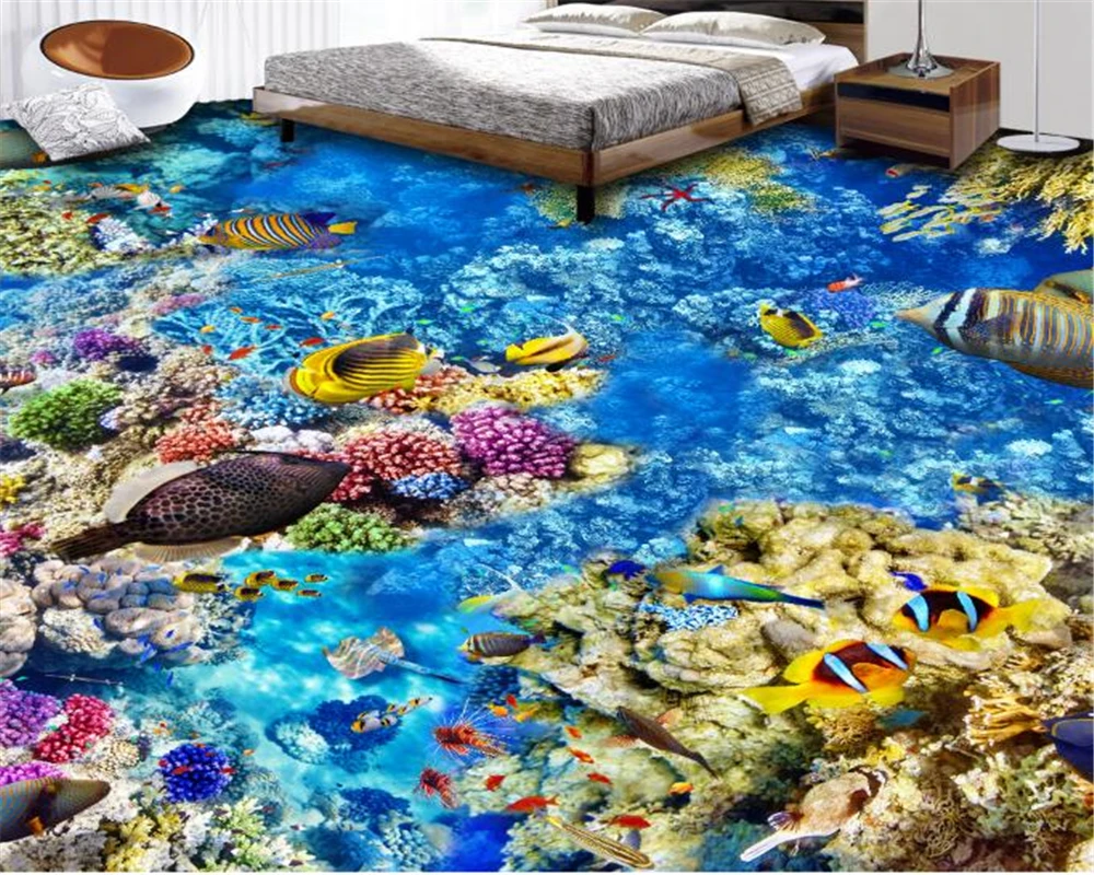 

beibehang wallpaper for bedroom walls 3d wallpaper Custom large sea bottom tropical fish 3D floor tile wall waterproof wallpaper