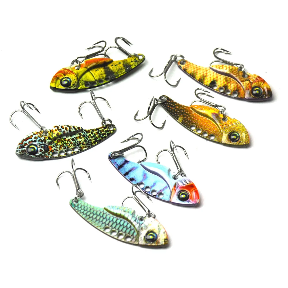

Lots of 6pcs 54mm Hard Fishing Lures 11g Metal Sequin Baits Hooks Tackles