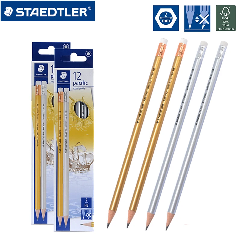 12 ручек в коробке STAEDTLER Золотой и Серебряный полюс с резиновой головкой карандаш