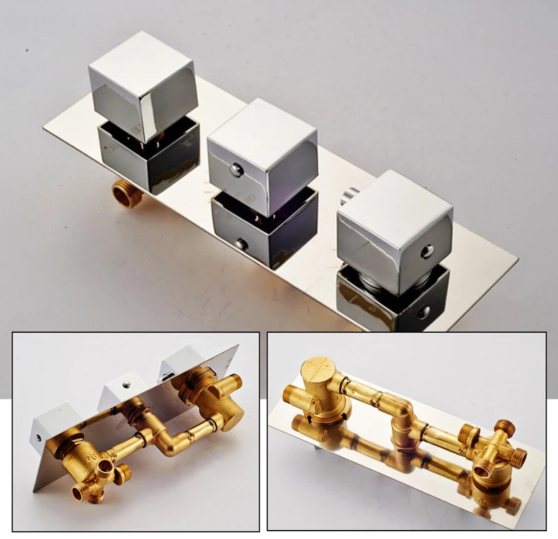 

Chrome Thermostatic Mixer Valve Temperature Control Shower Faucet Valve Brass 3 Handke Shower Mixer Valve