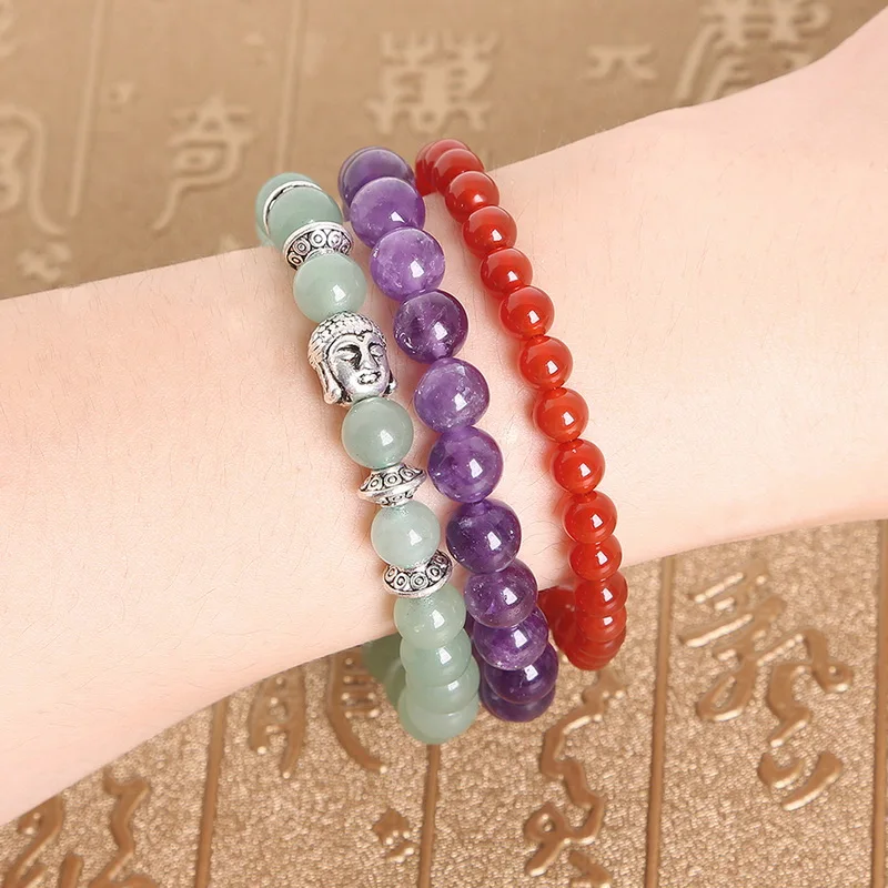 3 шт./компл. Будда из натурального камня бусы браслет агата Jadee Amethys Rose Quartzz