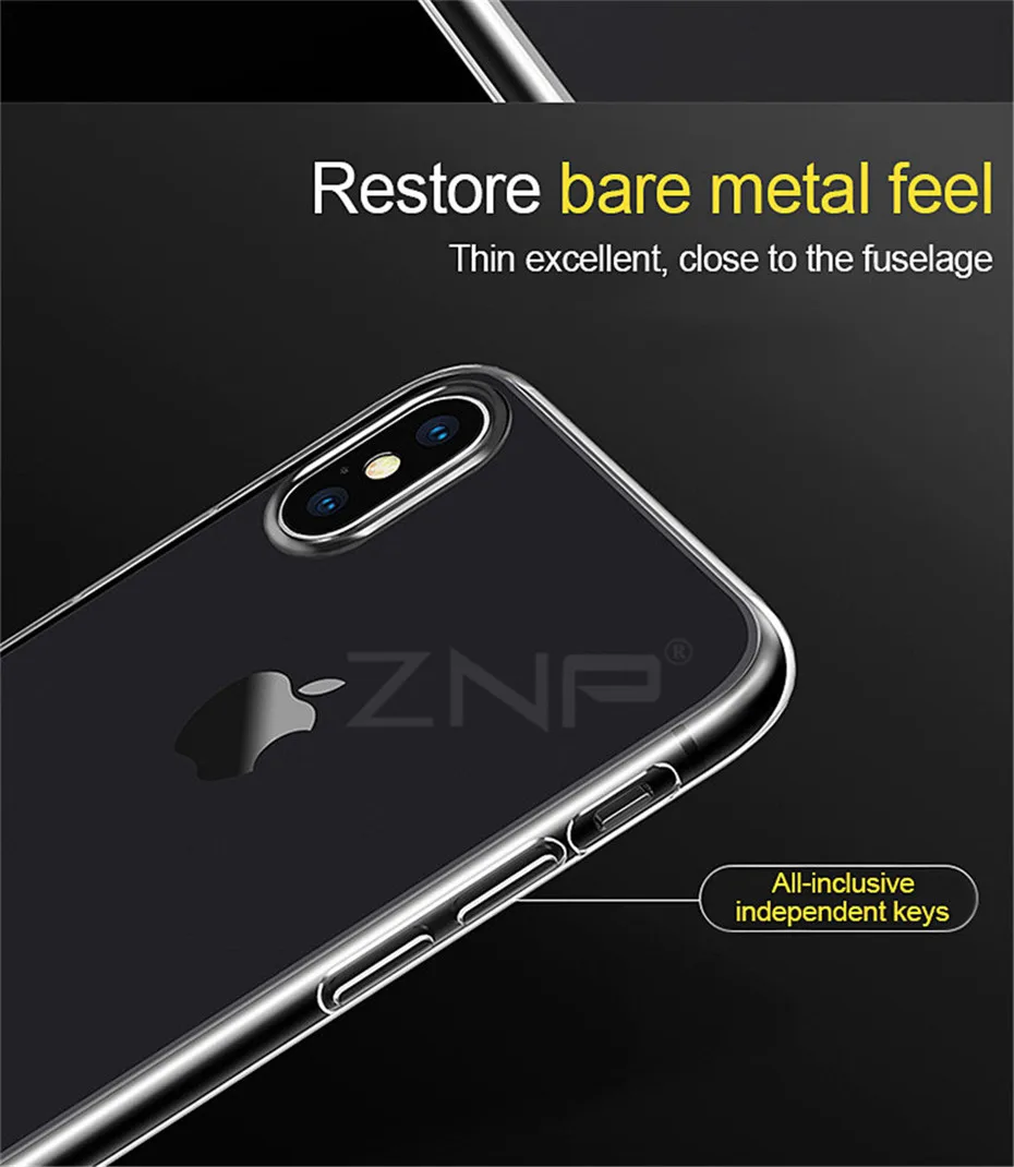 ZNP, Ультратонкий Мягкий Прозрачный чехол из ТПУ для Apple iPhone X, 8, 8 Plus, 7, силиконовый чехол, чехол для iPhone 6, 6, 7 Plus, чехол для телефона