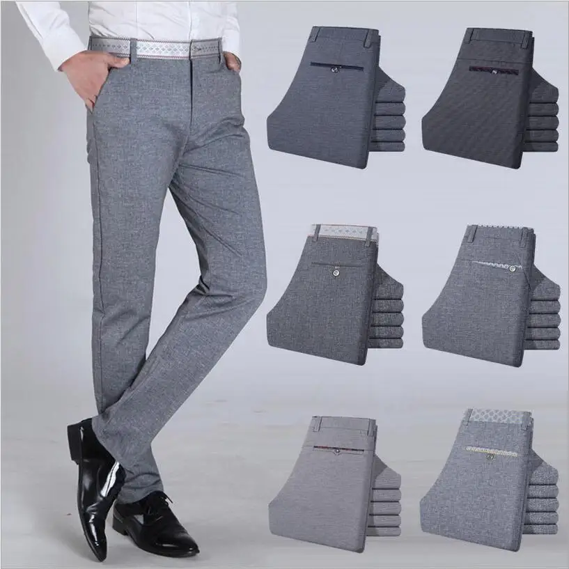 Новых Людей Прибытия Брюки Упругие Случайные Slim Fit Черный Серый Мужские Бизнес